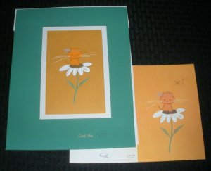 HAPPY BIRTHDAY Cute Cartoon Kitten on Daisey 6.25x8 Greeting Card Art #1139