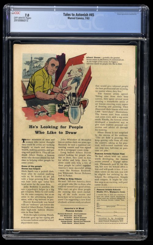 Tales To Astonish #45 CGC FN/VF 7.0 Off White 2nd Appearance Wasp!