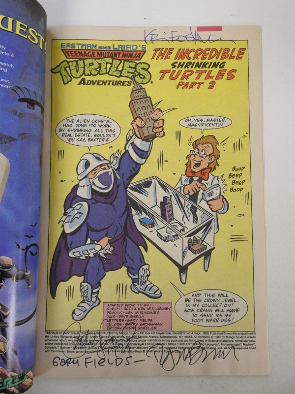 Teenage Mutant Ninja Turtles Adventures #4 (1989) VF+ Condition! Signed no cert
