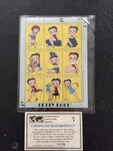 BETTY BOOP COLLECTORS STAMP SET WITH CERTIFICATE #31326