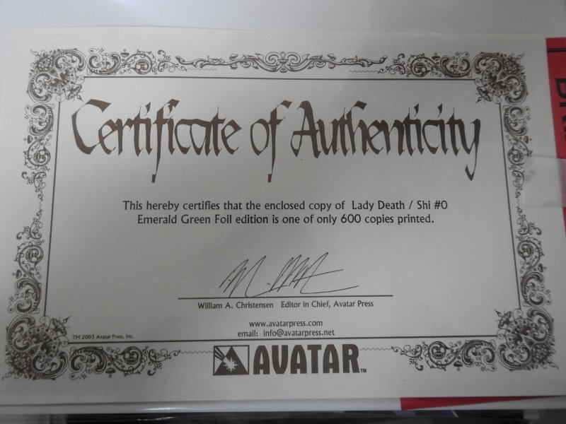 Lady Death/Shi #0 (2007) Emerald Green Foil Edition LDT 600 Signed W/ COA