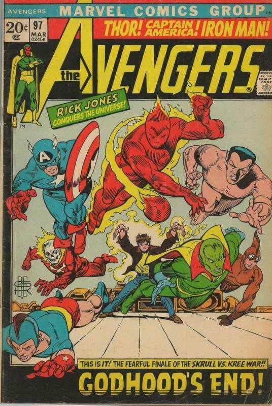 Avengers #97 ORIGINAL Vintage 1972 Marvel Comics Golden Age Heroes Guest Star