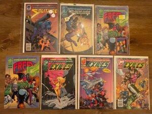 Lot Of 7 Malibu Comic Books Exiles # 1 2 4 + Freex # 1 1 + Solitaire # 1 7 J943