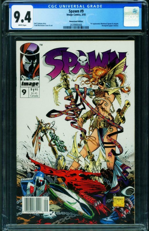 SPAWN #9 CGC 9.4 1st ANGELA-NEWSSTAND variant 2039900006