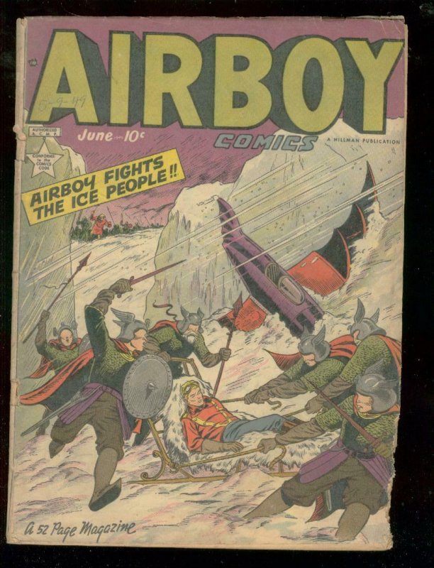 AIRBOY COMICS V.6 #5 1949-VIKINGS-COWBOYS-BASEBALL-RARE G