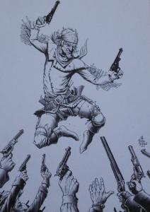 TIMOTHY TRUMAN original art, HAWKEN #5, Cover, All In, Guns Drawn, 11x17, 2011