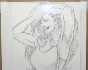 ADAM HUGHES Original Comic Book Sketch Art Drawing She-Hulk Signed and Dated 