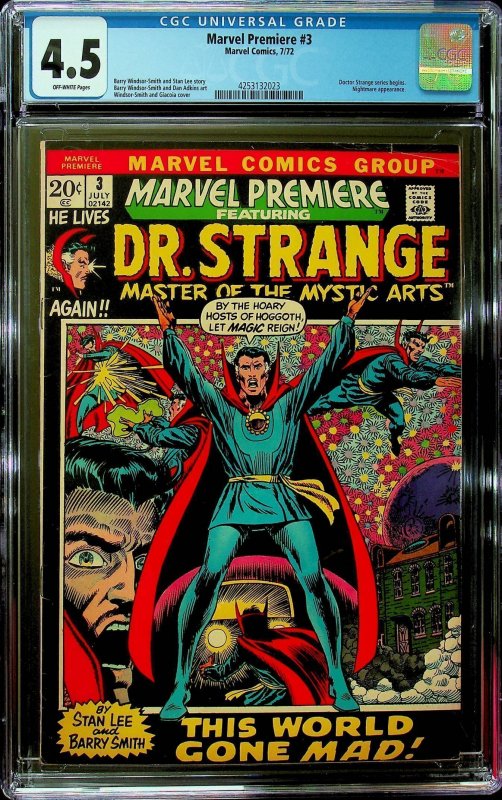 Marvel Premeire #3 - Dr. Strange (1972) - CGC 4.5 - Cert #4253132023