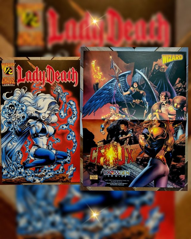 LADY DEATH Wizard 1/2 Special w CRUX CrossGen Poster (Chaos 1994) Hughes, Pulido