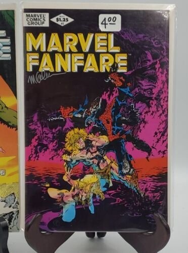 Lot of 2 MARVEL FANFARE #1 & #2 Mar 1982 both signed by Michael Golden Boarded  