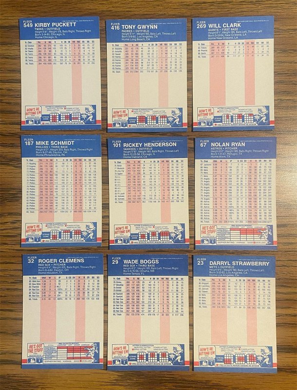 1987 Fleer Baseball Star lot (9 ) Nm-Mt - Mint