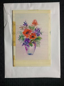 GET WELL SOON Purple and Orange Flowers in Vase 6x9 Greeting Card Art C8631