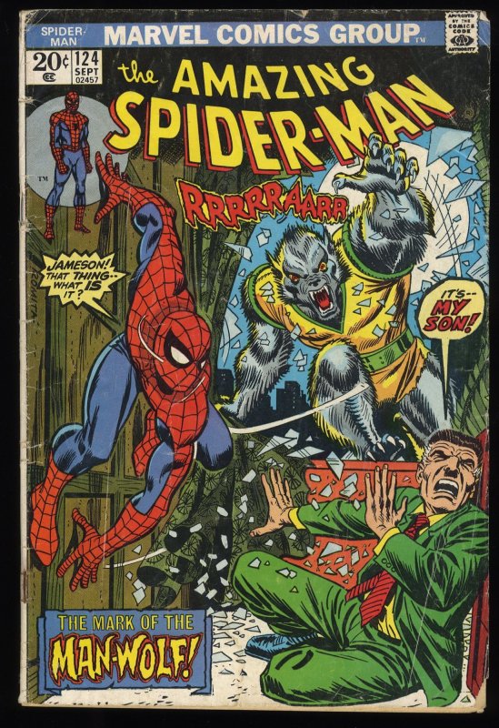 Amazing Spider-Man #124 GD 2.0 1st Appearance Man-Wolf! Romita Art!