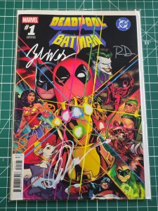 DEADPOOL BATMAN #1 MARVEL 2025 3X SIGNED CAPULLO/WELLS/DAUTERMAN NYCC W/COA NM