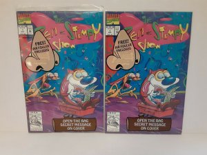 REN AND STIMPY #1 - TWO COMICS + SEASON 1 AND 2 UNCUT DVD BOX - FREE SHIPPING