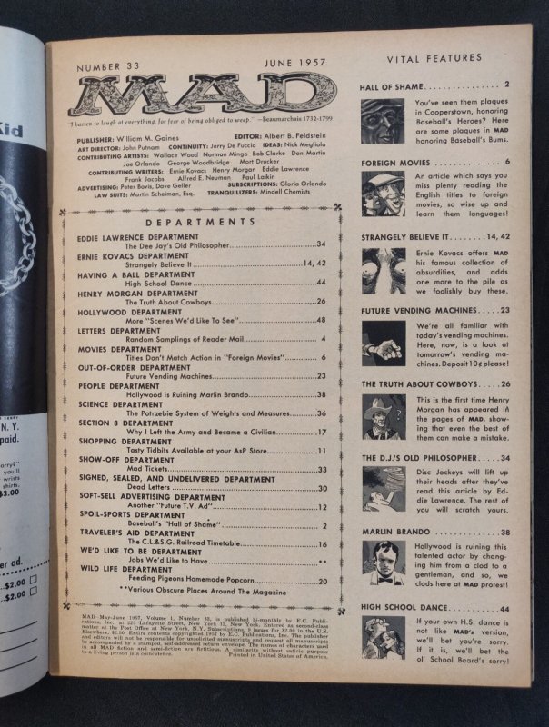 MAD Magazine #33 June 1957 (6/6.5) Norman Mingo Cover