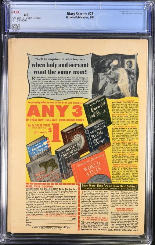 Diary Secrets #23 CGC 4.0 Matt Baker Cover St. John Comics 1954