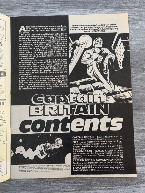 1985 CAPTAIN BRITAIN Marvel UK Magazine #7 FN+ 6.5 Abslom Daak  - Dalek Killer