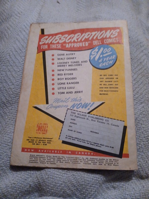 Four Color #286 Canadian Edition 1950 Mickey Mouse & Uninvited Guest Dell Comic