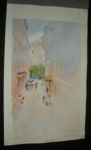 CHRISTMAS Street Scene w/ Children Dog Kite 9.5x15.5 Greeting Card Art #7091