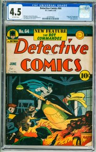 Detective Comics #64 (1942) CGC 4.5! 1st Appearance of the Boy Commandos!