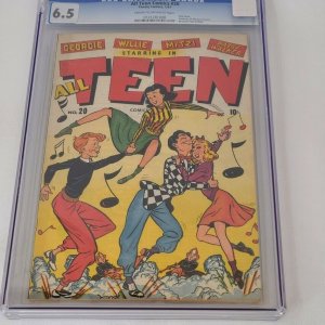 VTG 1947 All Teen Comics #20 Only CGC 6.5 FN+ Issue Formerly All Winners Cracked 