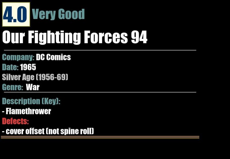 Our Fighting Forces 94 (1965) VG Flamethrower DC War Comics
