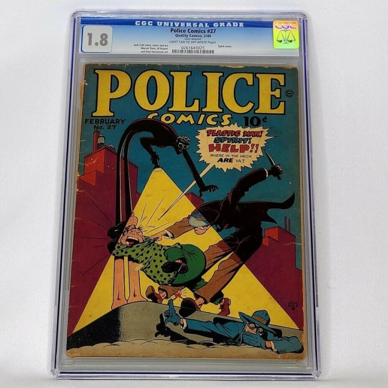 Police Comics #27 Quality 1944 CGC 1.8 GD- Jack Cole Plastic Man W Eisner Spirit