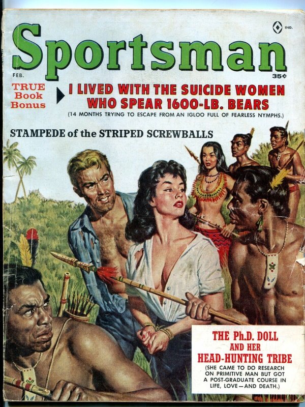 Sportsman February 1962-HEADHUNTER COVER-EARL NOREM ART VG