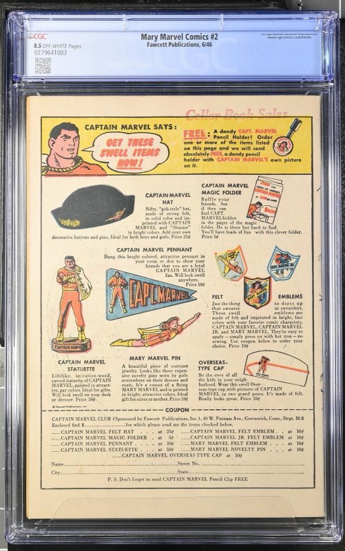 Mary Marvel Comics 2 Cgc 8.5 Fawcett 1946