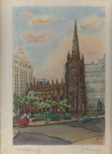 OLD TRINITY CHURCH Painted Art by J Barry 9x12 Greeting Card Art #nn