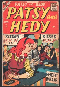 Patsy and Hedy #54 1957-Atlas-Kissing booth cover-Al Hartley cover art-Patsy Wal