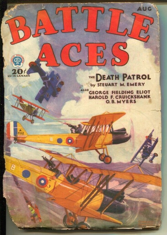 Battle Aces  8/1931-Popular-Death Patrol-Steuart M Emery-WWI bi-plane-pulp-FR