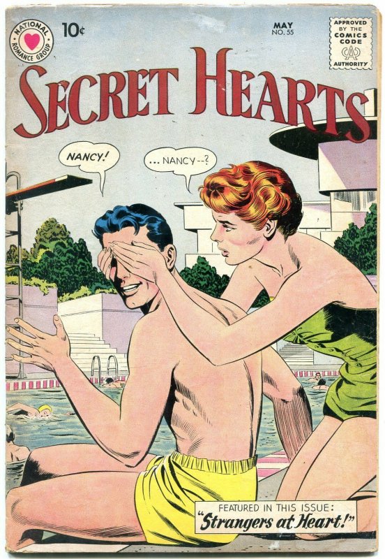 SECRET HEARTS #55 1959-DC ROMANCE-SWIMMING COVER VG 