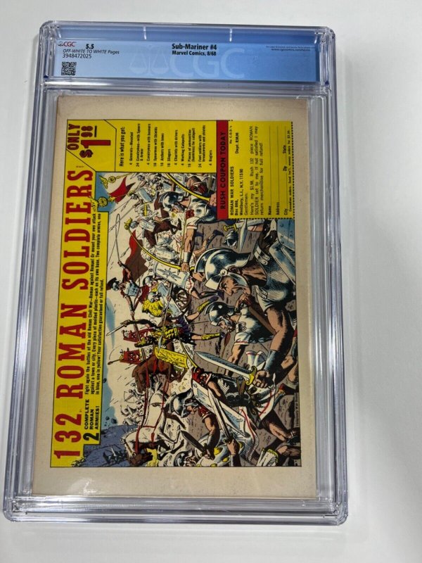 Sub-Mariner 4 CGC 5.5 OW/W Pages Marvel Comics 1968