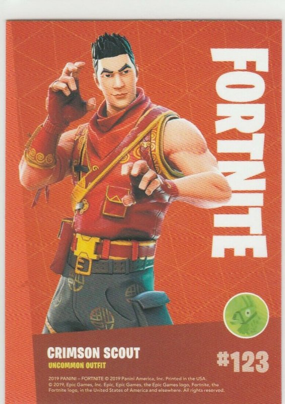 Fortnite Crimson Scout 123 Uncommon Outfit Panini 2019 trading card series 1