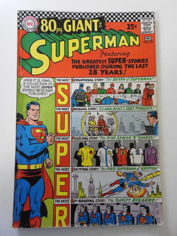 Superman #193 (1967) VG+ Condition