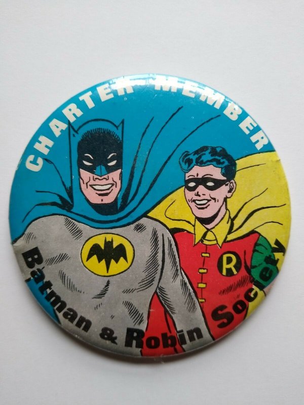 Batman & Robin Pinback Button Badge 66 Vintage Charter Member Society 1966 Bat