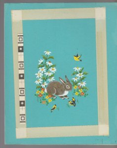 SOMEONE SPECIAL Rabbit w/ Yellow Birds & Flowers 8x10 Greeting Card Art #E2627