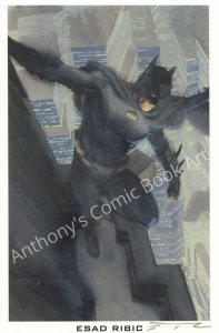 Batman on Rooftop w City Background Print of Painted art - Signed by Esad Ribic