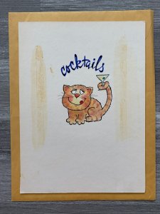 COCKTAILS INVITATION Cartoon cat w/ Martini Glass 7.5x10 Greeting Card Art 608