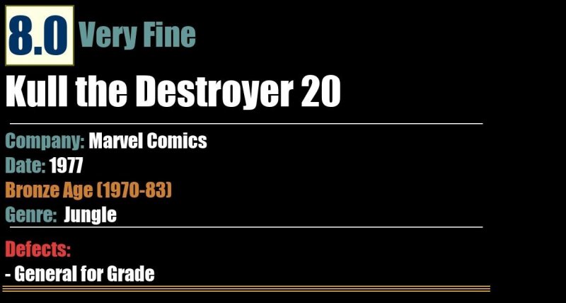 Kull the Destroyer 20 (1977) VF 8.0 Bronze Age Marvel Comics