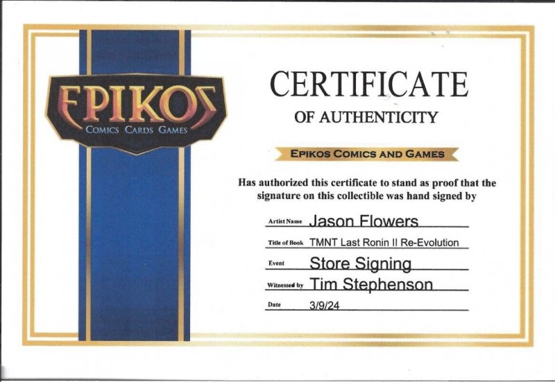 TMNT The Last Ronin II Re-Evolution #1 2024 Jason Flowers Cover Signed IDW EB200