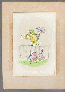 THE TUNE ISN'T NEW Cartoon Turtle Playing Trumpet 7x9.5 Greeting Card Art #B8132