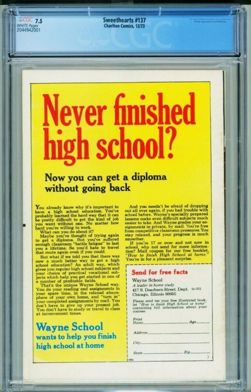 Sweethearts #137 CGC 7.5 1973- RARE LAST ISSUE 2044942001