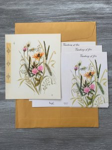 THINKING OF YOU Pink and Orange Flowers 6x7 Greeting Card Art 1749 w/ 4 Cards