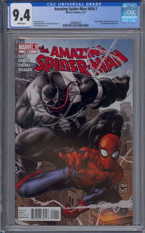 AMAZING SPIDER-MAN #654.1 CGC 9.4 FLASH THOMPSON VENOM SOLO STORY