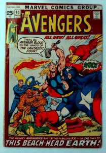 Avengers #93 Marvel 1971 FN- Bronze Key Kree-Skrull War Pt. 5 Comic Book