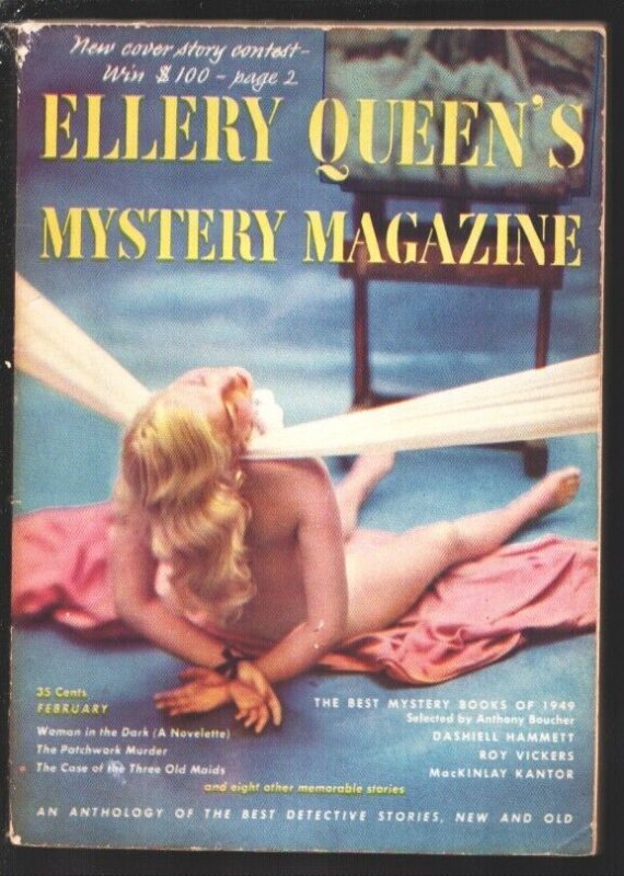 Ellery Queen's  Mystery Magazine 2/1950- photo cover-Bondage-strangulation  D...