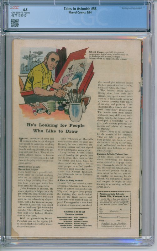 Tales To Astonish #58 CGC 4.5 1964 Captain America And Magician Appearance